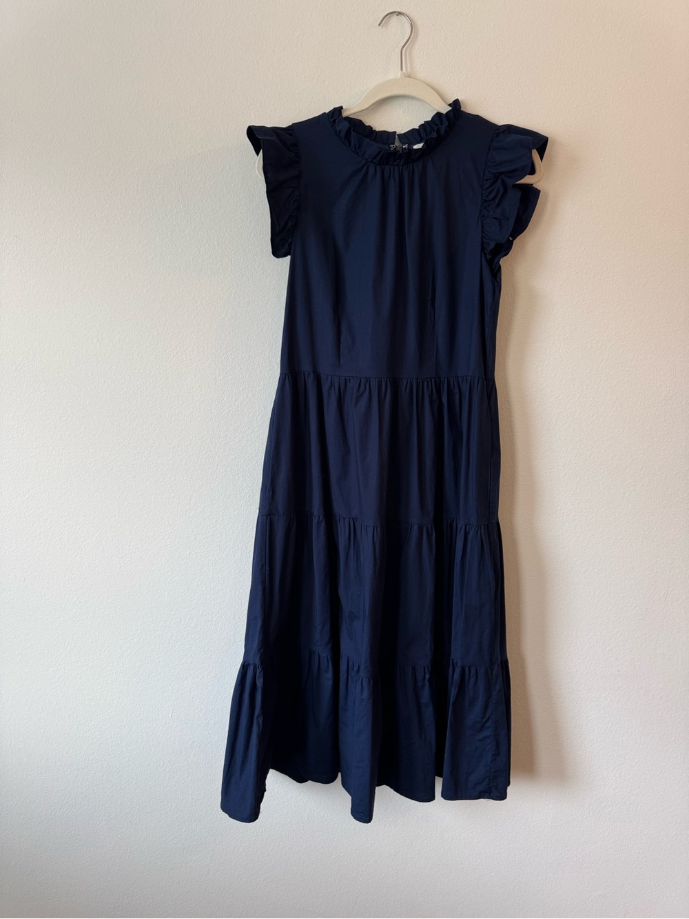 crown & ivy Navy Blue Ruffle Sleeve Midi Dress